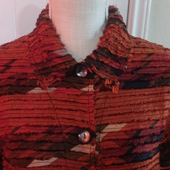 Chicos DESIGN Shirred Rust Silk Blazer Size 1 / Small - Picture 3 of 7